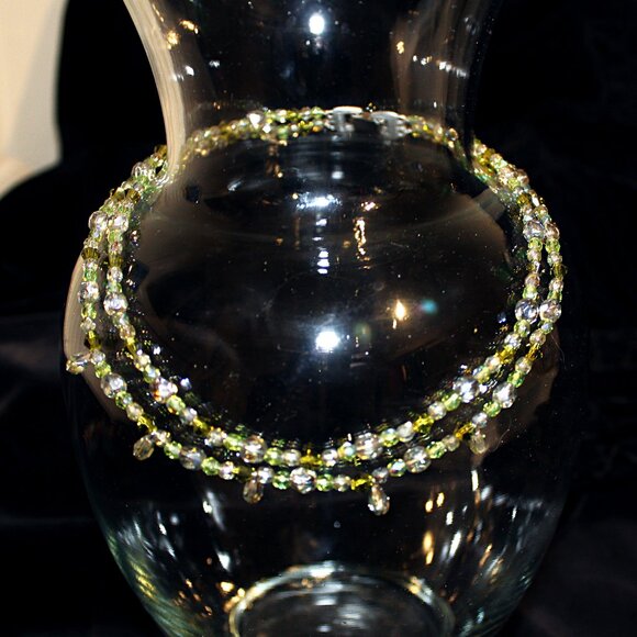 Spring Green Crystal Bling Double Strand Tsunami  Necklace - Picture 1 of 5